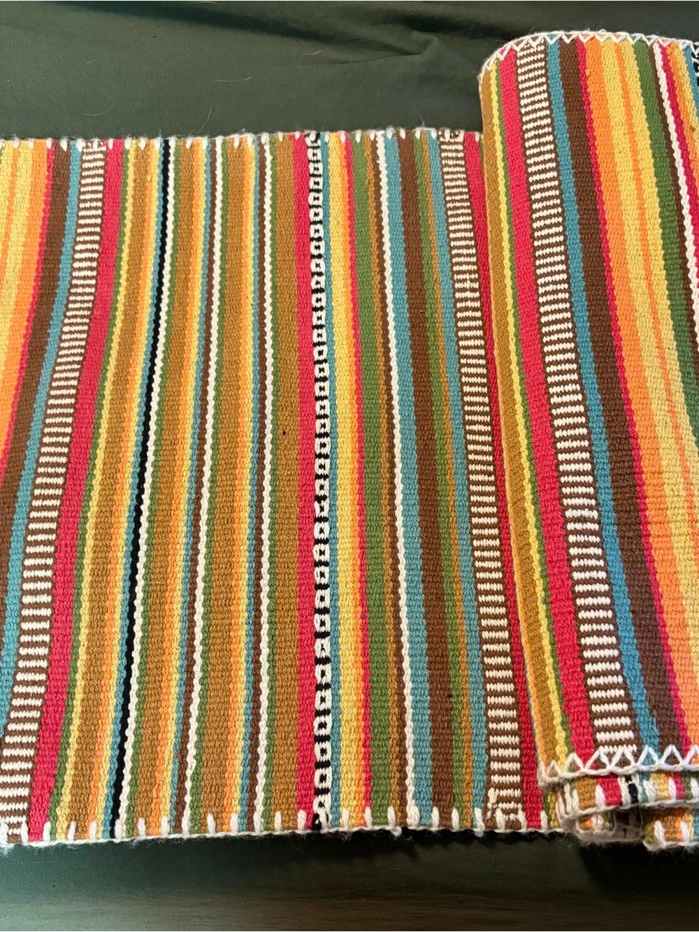 Pottery Barn Multicolor Striped Table Runner with Warm and Cool Tones